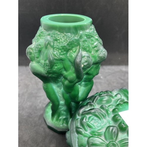 431 - The Mavis and John Wareham Collection: 20th cent. Hoffmann malachite art glass cherub vase, a pair. ... 