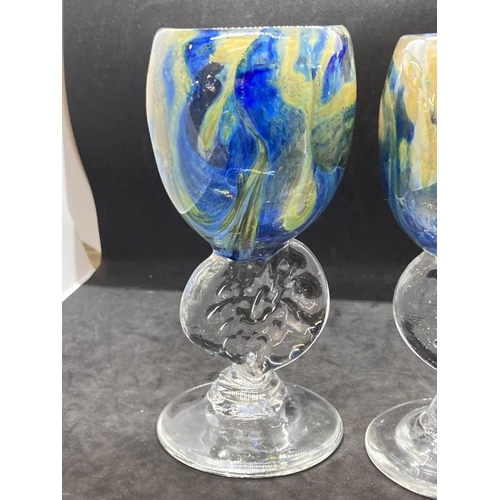 441 - The Mavis and John Wareham Collection: Annette Meech, 1975 multicoloured goblets, a pair. 6¼ins.