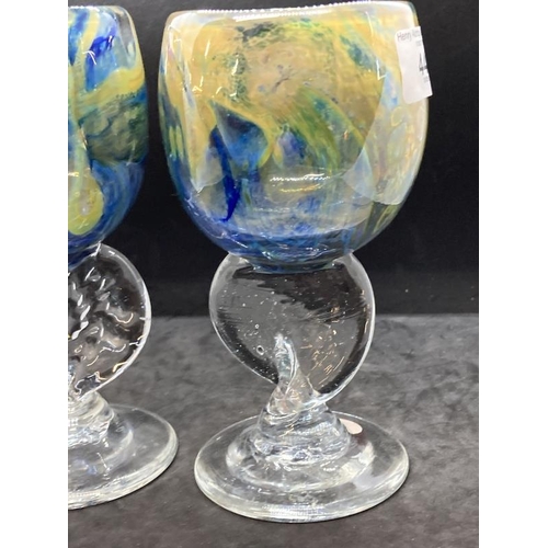 441 - The Mavis and John Wareham Collection: Annette Meech, 1975 multicoloured goblets, a pair. 6¼ins.