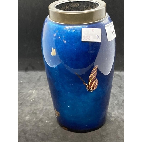 444 - 20th cent. Art Glass: Stourbridge D.G ware vase with reverse painted butterflies iridescent blues an... 