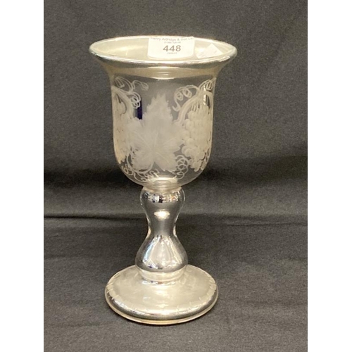 448 - Glass: Varnish & Co, London. Mercury glass goblet with stylised leaf and grape decoration and patent... 