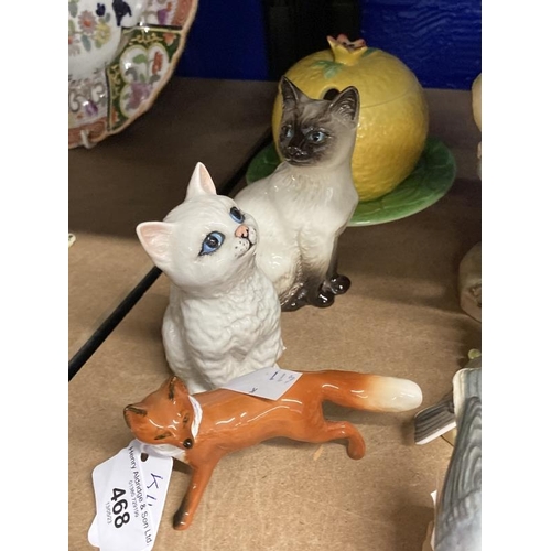 468 - 20th cent. Ceramics: Beswick lemon preserve jar on stand, Beswick fox N1440, white kitten 1886, Siam... 