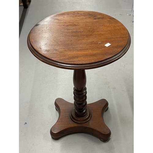 47 - Oak barley twist side table, a small mahogany gate leg table and a mahogany single pedestal table.