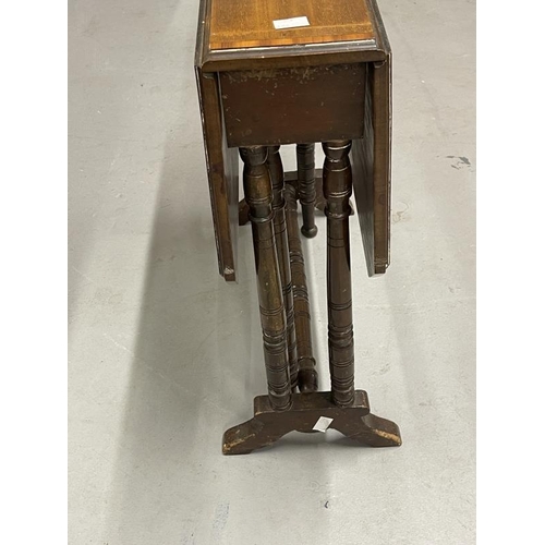 47 - Oak barley twist side table, a small mahogany gate leg table and a mahogany single pedestal table.