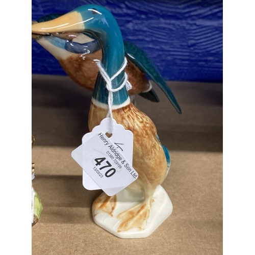 470 - 20th cent. Ceramics: Beswick Kingfisher No. 2371 (A/F), Mallard Duck standing 756, Wren 993. (3)