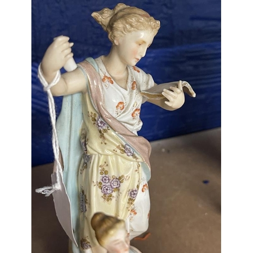 479 - 19th cent. German ceramic figurines - two muses, Arts and Music 5½ins. Plus another A/F, 8ins. All m... 