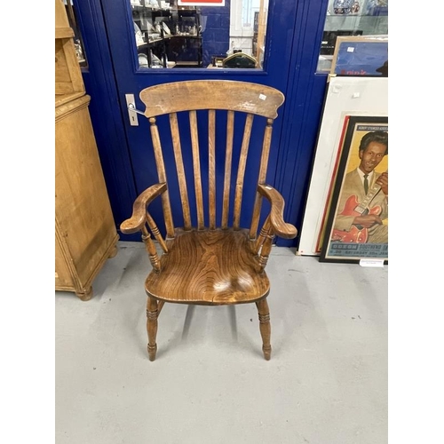 48 - 19th cent. Harlequin set of four beech, elm and oak slat back kitchen armchairs.