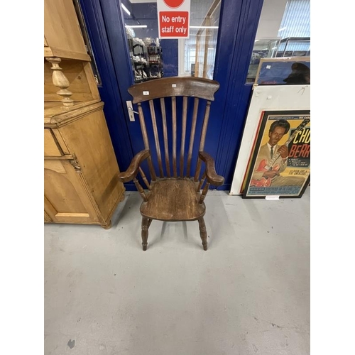 48 - 19th cent. Harlequin set of four beech, elm and oak slat back kitchen armchairs.