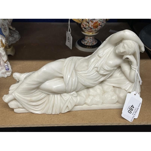 480 - 19th cent. Marble figure of a Classical/Roman reclining lady, fingers and toes A/F, unsigned.