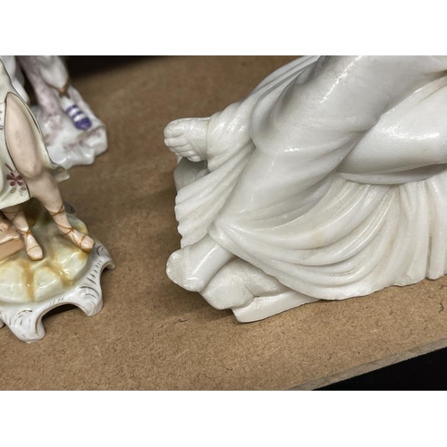 480 - 19th cent. Marble figure of a Classical/Roman reclining lady, fingers and toes A/F, unsigned.