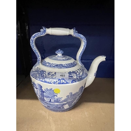 493 - 20th cent. Spode Italian blue and white teapot 12ins high, plus Spode Italian blue and white dish. 1... 