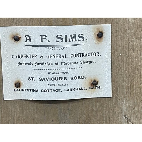 50 - 19th cent. Pine storage box with label underneath A.F. Sims, Larkhall. Approx. 61ins. x 25ins. x 14i... 