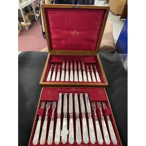 503 - Platedware: Elkington and Mappin & Webb cased sets of cutlery with mother of pearl handles. Plus a b... 