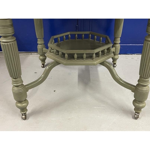 55 - Edwardian octagonal table with painted base, turned & reeded legs united by a octagonal central shel... 