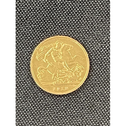 568 - Bullion gold coin George V half sovereign 1913. Weight 4g.