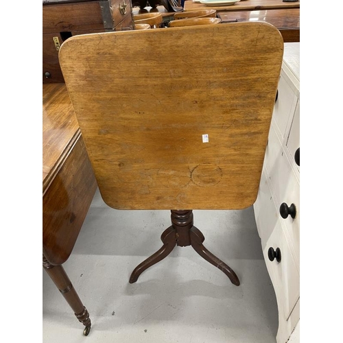 62 - 19th cent. Mahogany tripod table A/F, and a small round mahogany table with a folding base. Mahogany... 