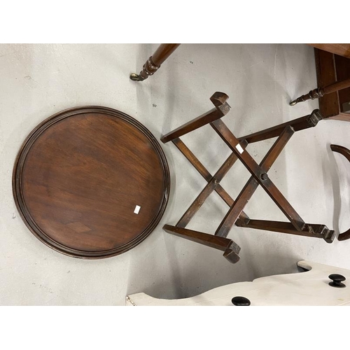 62 - 19th cent. Mahogany tripod table A/F, and a small round mahogany table with a folding base. Mahogany... 