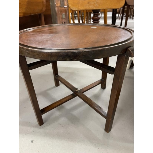 62 - 19th cent. Mahogany tripod table A/F, and a small round mahogany table with a folding base. Mahogany... 