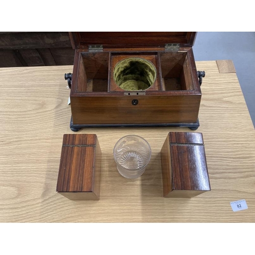 68 - 19th cent. Rosewood sarcophagus tea caddy with ebonised fittings and applied mouldings, lidded tea b... 