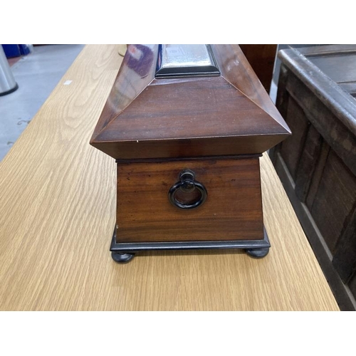 68 - 19th cent. Rosewood sarcophagus tea caddy with ebonised fittings and applied mouldings, lidded tea b... 