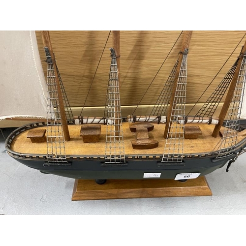 86 - Models: Treen ships - four masted brig approx. 20ins, and galleon approx. 18ins. (2)