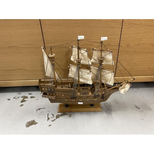 86 - Models: Treen ships - four masted brig approx. 20ins, and galleon approx. 18ins. (2)