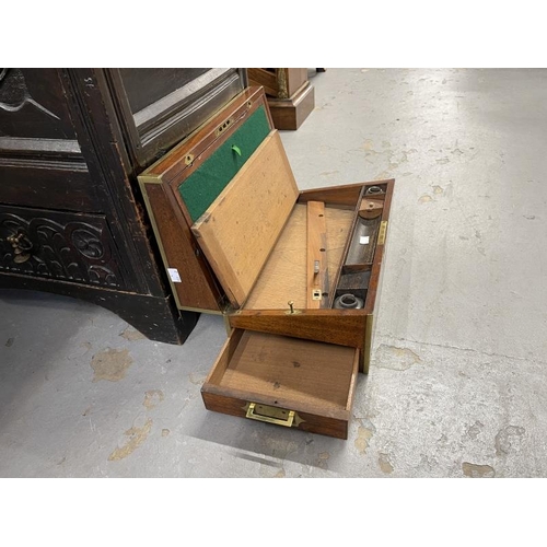 89 - 19th cent. Mahogany brass bound writing slope, the interior with green baize and secret drawers, dra... 