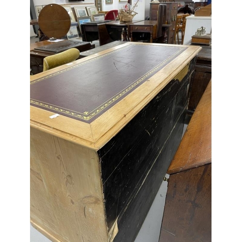 91 - 19th cent. Pine nine drawer knee hole desk with brass handles. 48½ins. x 23ins. x 33ins.