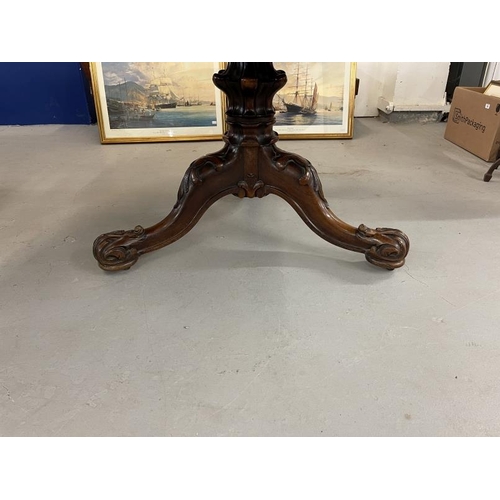 94 - Early 19th cent. Rosewood circular tilt top dining table on carved column support with tripod feet o... 