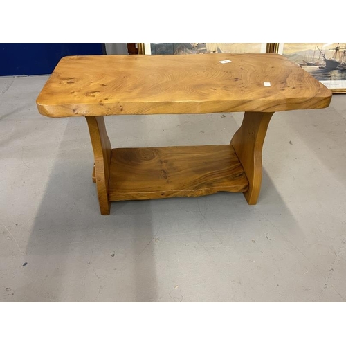 96 - Light oak coffee table with shelf. 42ins. x 19ins. x 19ins. Dark oak coffee table with a stretcher. ... 