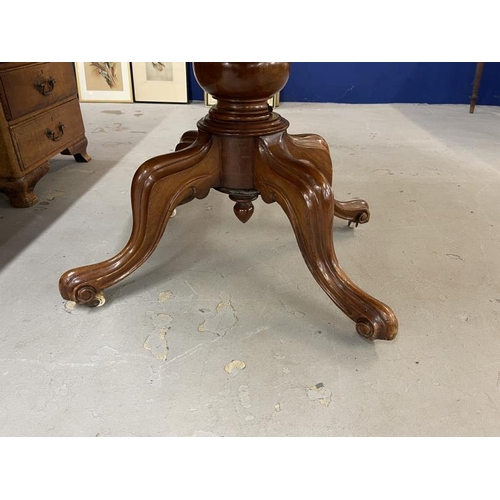 98 - 19th cent. Mahogany tilt top breakfast table (top A/F), on four leg single column base. Approx. 52in... 