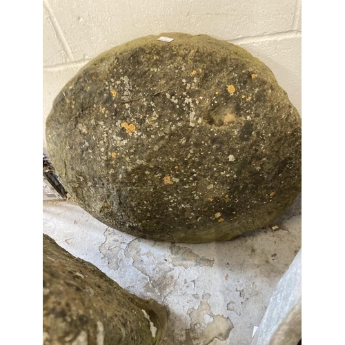 119 - Gardenalia: Staddle stone, the base approx. 28ins. high, the top approx. 24ins across. Both sections... 