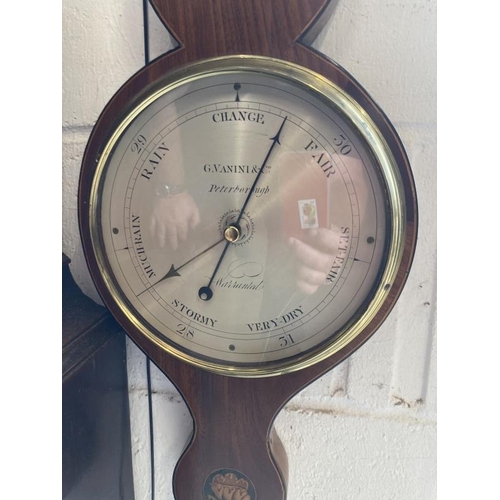 123 - Early 19th cent. Mahogany G. Vanini & Co. Peterborough banjo barometer, broken pediment above circul... 