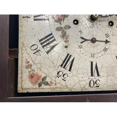 124 - Clocks: Impressive mahogany inlaid longcase eight day moon phase, unsigned.