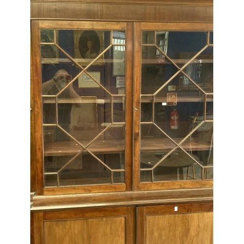 128 - 19th cent. Mahogany breakfront bookcase four Astragal glazed top cupboards, four enclosed base cupbo... 