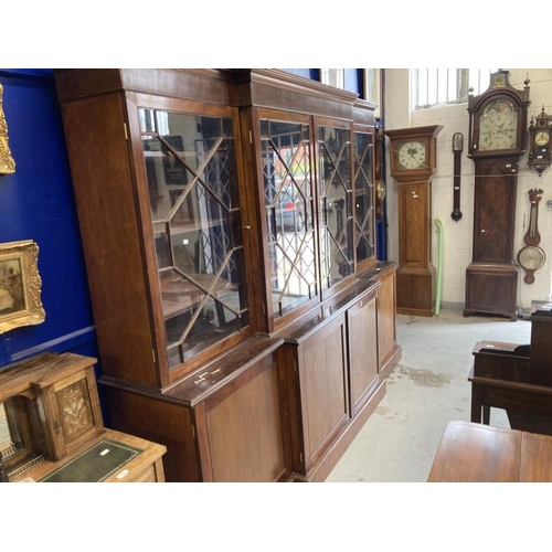 128 - 19th cent. Mahogany breakfront bookcase four Astragal glazed top cupboards, four enclosed base cupbo... 