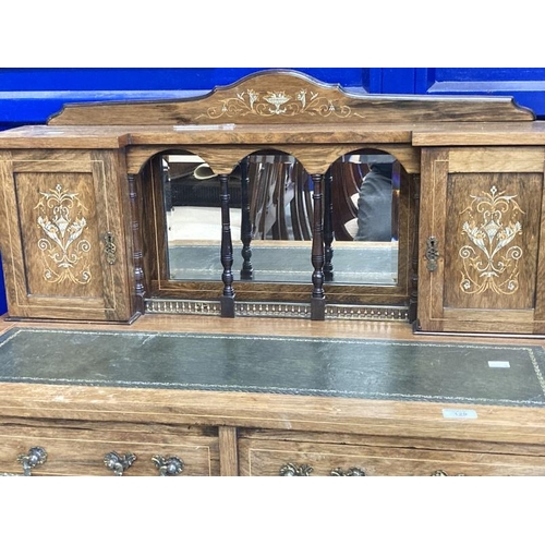 129 - 19th cent. Rosewood ladies writing desk inlaid in a Sorrento style, two side stationery cupboard, ce... 