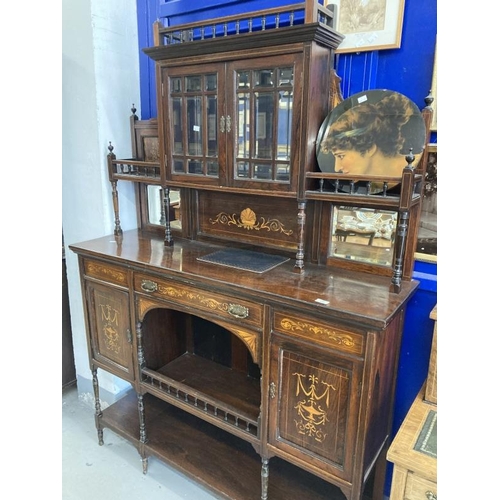 130 - 19th cent. Rosewood display cabinet with inlay, two glazed doors over one long drawer and two cupboa... 