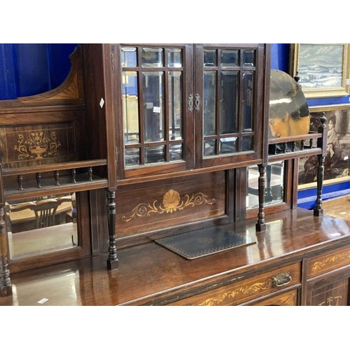 130 - 19th cent. Rosewood display cabinet with inlay, two glazed doors over one long drawer and two cupboa... 
