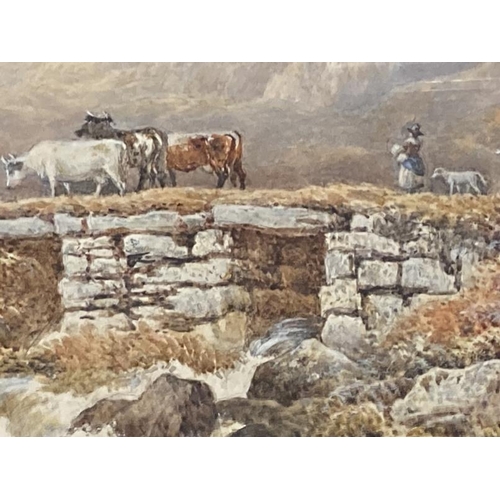 156 - R. Harwood: Mid 19th cent. Watercolour on paper, cattle in a mountain landscape, signed lower right,... 