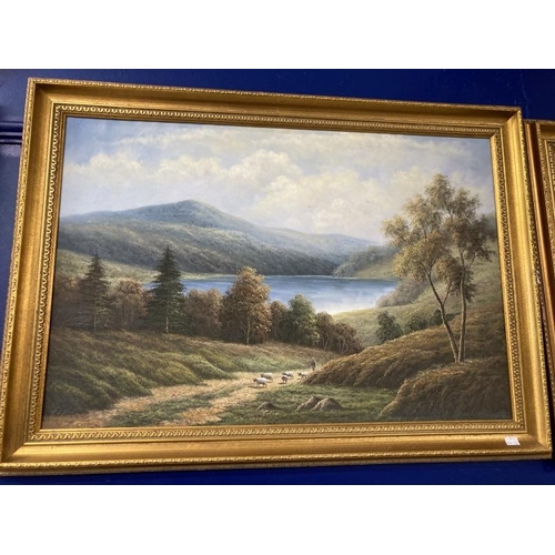 160 - Continental School: 20th cent. Oil on canvas, the first 'Shepherd in Landscape' unsigned, the second... 