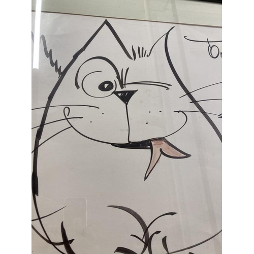 165 - Tony Hart (1925-2009): Original large format artwork in ink of a cat titled 'Supper'. 30ins. x 18ins... 