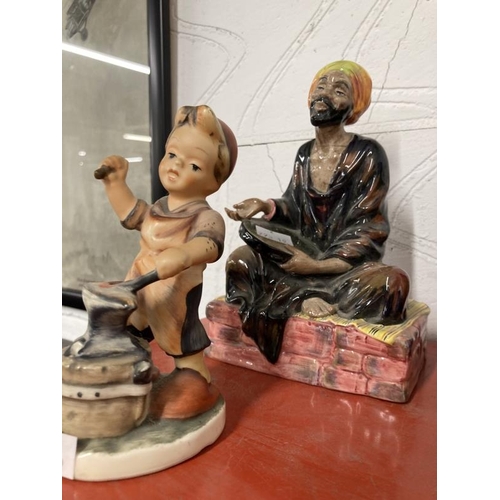 173 - Ceramics: Hummel figure of a boy, model 8512, Hummel girl with anvil (A/F), Doulton Mendient (A/F), ... 