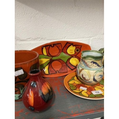 174 - Ceramics: Selection of retro Poole Pottery of various shapes. (7)