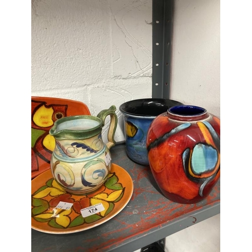 174 - Ceramics: Selection of retro Poole Pottery of various shapes. (7)