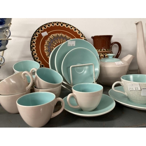 179 - 20th cent. Ceramics: Poole Pottery, two part tea/coffee sets. Brown/cream set comprising coffee pot,... 