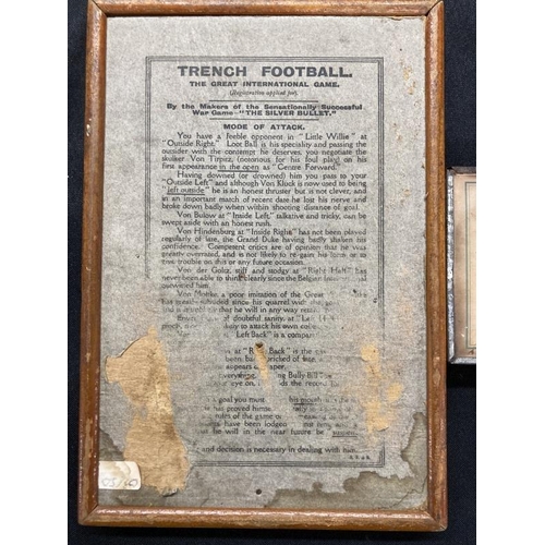 251 - Militaria/Toys: Unusual wartime propaganda game titled 'Trench Football' c1916. 6ins. x 9ins. Plus a... 