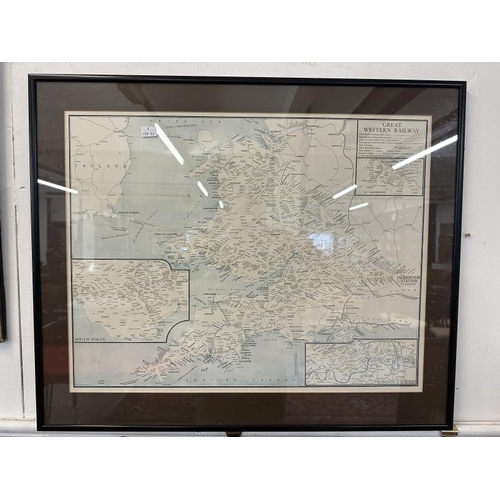 101 - Maps: Great Western Railway map with insets for South Wales, London and Suburbs, Birmingham, framed ... 