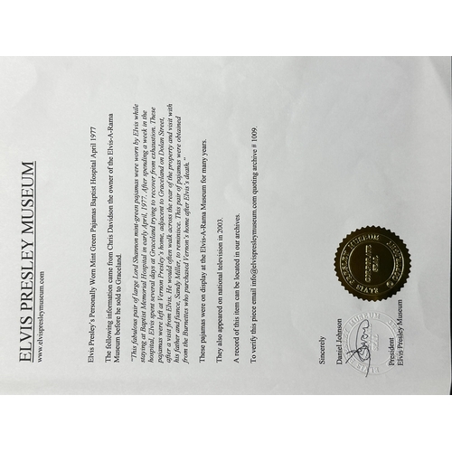 274 - Elvis Presley: Elvis Presley's Personally Worn Mint Green Pyjamas from Baptist Hospital April 1977 l... 