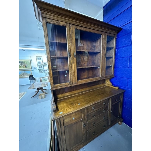 3 - 20th cent. Oak glazed top Carmarthanshire dresser, the base with a cupboard door to either side of f... 